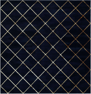 Navy Blue and Gold 7' 10 x 7' 10 Vogue Geo Square Area Rug Geometric Glam Style Shiny Accents Carpet Mat for Unique Interior Design & Home Decor for Sale at Rug Engine