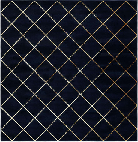 Navy Blue and Gold 7' 10 x 7' 10 Vogue Geo Square Area Rug Geometric Glam Style Shiny Accents Carpet Mat for Unique Interior Design & Home Decor for Sale at Rug Engine