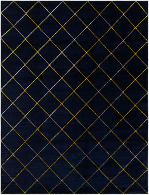 Navy Blue and Gold 7' 10 x 10' Vogue Geo Rectangle Area Rug Geometric Glam Style Shiny Accents Carpet Mat for Unique Interior Design & Home Decor for Sale at Rug Engine