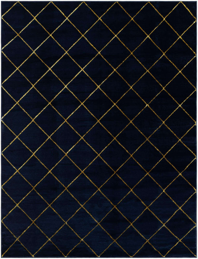 Navy Blue and Gold 7' 10 x 10' Vogue Geo Rectangle Area Rug Geometric Glam Style Shiny Accents Carpet Mat for Unique Interior Design & Home Decor for Sale at Rug Engine