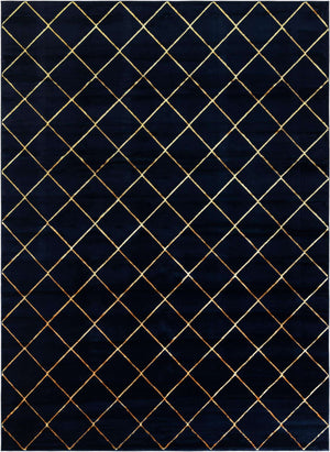 Navy Blue and Gold 9' x 12' Vogue Geo Rectangle Area Rug Geometric Glam Style Shiny Accents Carpet Mat for Unique Interior Design & Home Decor for Sale at Rug Engine