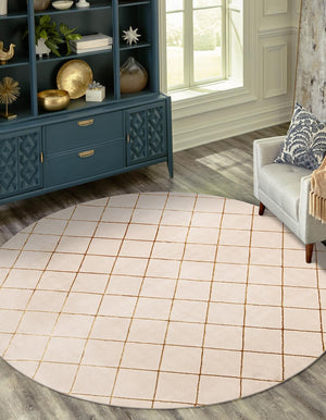 White and Gold 3' 1 x 3' 1 Vogue Geo Round Area Rug Geometric Glam Style Shiny Accents Carpet Mat for Unique Interior Design & Home Decor for Sale at Rug Engine