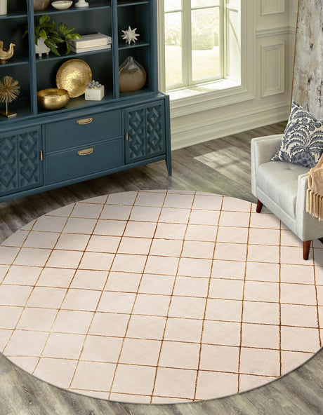 White and Gold 3' 1 x 3' 1 Vogue Geo Round Area Rug Geometric Glam Style Shiny Accents Carpet Mat for Unique Interior Design & Home Decor for Sale at Rug Engine