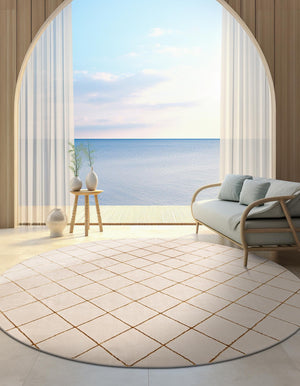 White and Gold 3' 1 x 3' 1 Vogue Geo Round Area Rug Geometric Glam Style Shiny Accents Carpet Mat for Unique Interior Design & Home Decor for Sale at Rug Engine