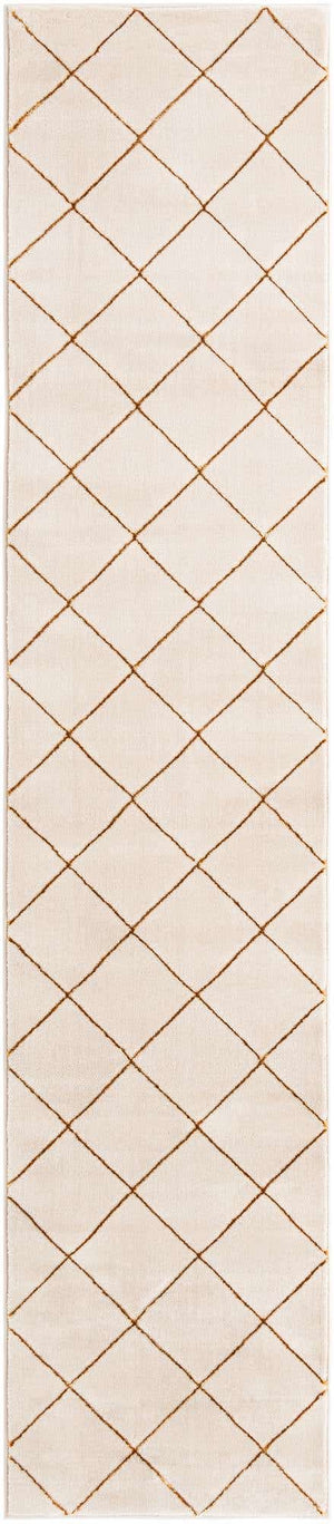 White and Gold 2' 7 x 12' Vogue Geo Runner Area Rug Geometric Glam Style Shiny Accents Carpet Mat for Unique Interior Design & Home Decor for Sale at Rug Engine