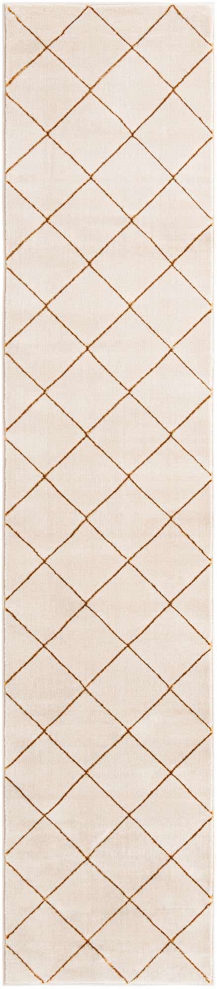 White and Gold 2' 7 x 12' Vogue Geo Runner Area Rug Geometric Glam Style Shiny Accents Carpet Mat for Unique Interior Design & Home Decor for Sale at Rug Engine