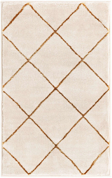White and Gold 2' x 3' 1 Vogue Geo Rectangle Area Rug Geometric Glam Style Shiny Accents Carpet Mat for Unique Interior Design & Home Decor for Sale at Rug Engine