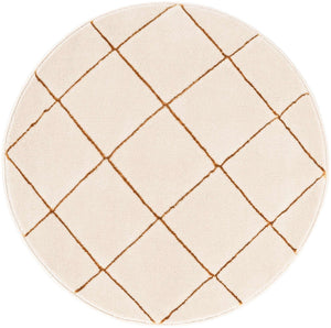 White and Gold 3' 1 x 3' 1 Vogue Geo Round Area Rug Geometric Glam Style Shiny Accents Carpet Mat for Unique Interior Design & Home Decor for Sale at Rug Engine