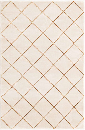 White and Gold 4' 1 x 6' 1 Vogue Geo Rectangle Area Rug Geometric Glam Style Shiny Accents Carpet Mat for Unique Interior Design & Home Decor for Sale at Rug Engine