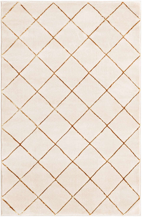 White and Gold 4' 1 x 6' 1 Vogue Geo Rectangle Area Rug Geometric Glam Style Shiny Accents Carpet Mat for Unique Interior Design & Home Decor for Sale at Rug Engine