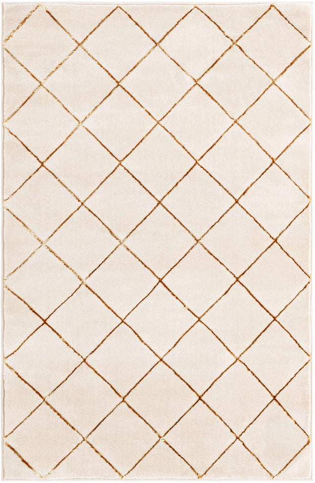 White and Gold 4' 1 x 6' 1 Vogue Geo Rectangle Area Rug Geometric Glam Style Shiny Accents Carpet Mat for Unique Interior Design & Home Decor for Sale at Rug Engine