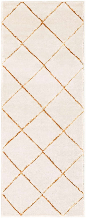 White and Gold 2' x 5' 1 Vogue Geo Runner Area Rug Geometric Glam Style Shiny Accents Carpet Mat for Unique Interior Design & Home Decor for Sale at Rug Engine