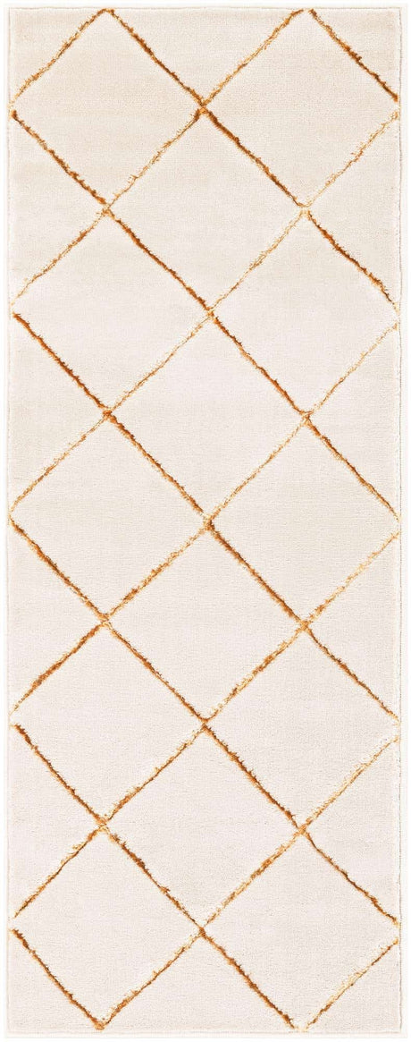 White and Gold 2' x 5' 1 Vogue Geo Runner Area Rug Geometric Glam Style Shiny Accents Carpet Mat for Unique Interior Design & Home Decor for Sale at Rug Engine