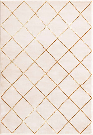 White and Gold 5' 3 x 7' 1 Vogue Geo Rectangle Area Rug Geometric Glam Style Shiny Accents Carpet Mat for Unique Interior Design & Home Decor for Sale at Rug Engine