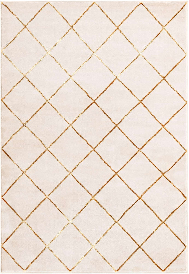 White and Gold 5' 3 x 7' 1 Vogue Geo Rectangle Area Rug Geometric Glam Style Shiny Accents Carpet Mat for Unique Interior Design & Home Decor for Sale at Rug Engine