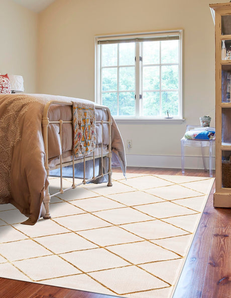 White and Gold 2' x 3' 1 Vogue Geo Rectangle Area Rug Geometric Glam Style Shiny Accents Carpet Mat for Unique Interior Design & Home Decor for Sale at Rug Engine