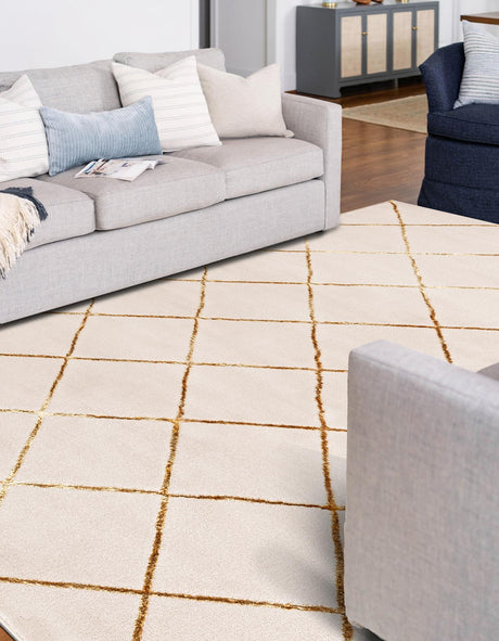 White and Gold 2' x 3' 1 Vogue Geo Rectangle Area Rug Geometric Glam Style Shiny Accents Carpet Mat for Unique Interior Design & Home Decor for Sale at Rug Engine