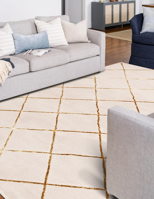 White and Gold 5' 3 x 7' 1 Vogue Geo Rectangle Area Rug Geometric Glam Style Shiny Accents Carpet Mat for Unique Interior Design & Home Decor for Sale at Rug Engine