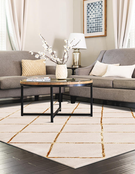 White and Gold 2' x 3' 1 Vogue Geo Rectangle Area Rug Geometric Glam Style Shiny Accents Carpet Mat for Unique Interior Design & Home Decor for Sale at Rug Engine