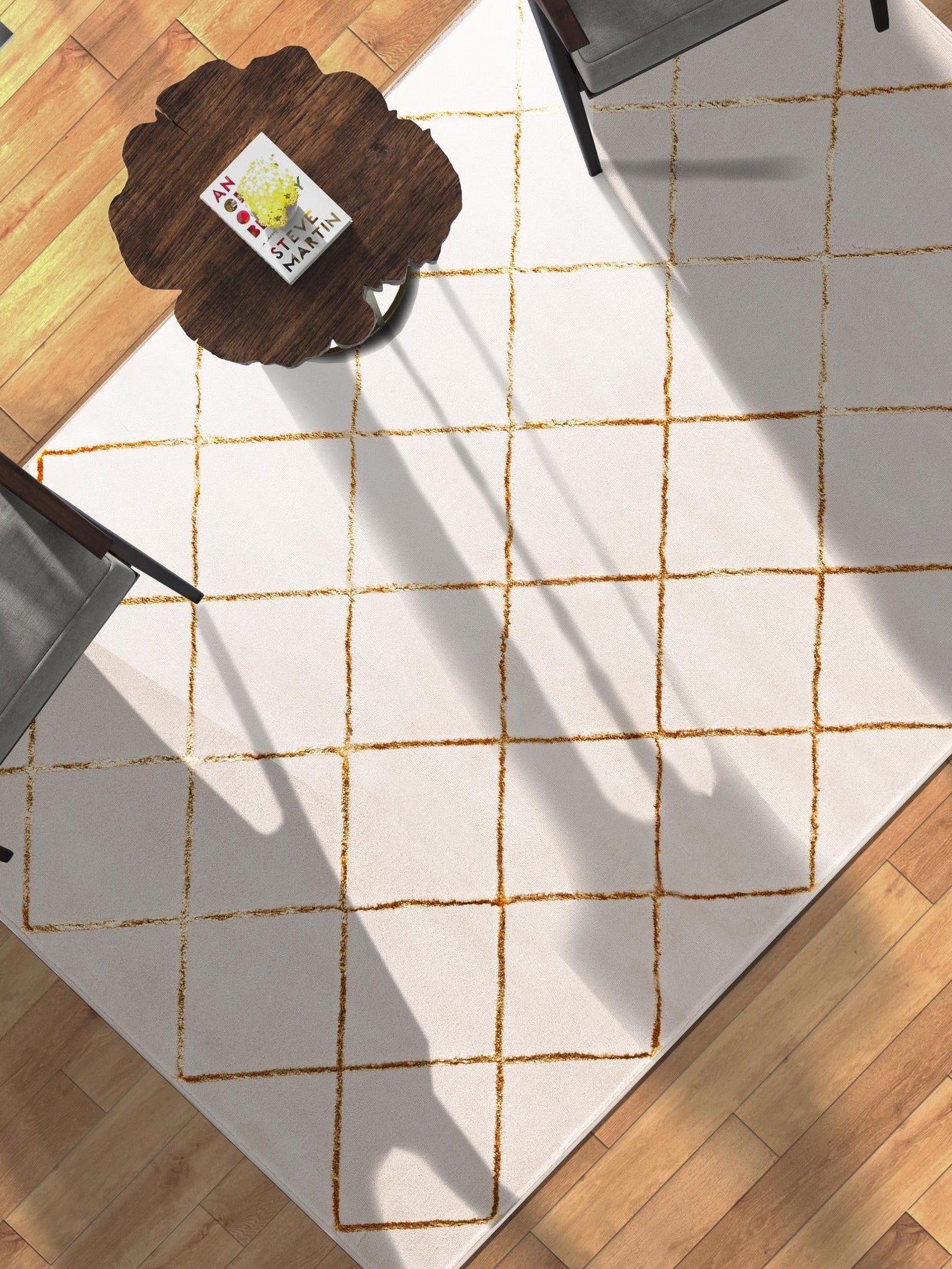 White and Gold 4' 1 x 6' 1 Vogue Geo Rectangle Area Rug Geometric Glam Style Shiny Accents Carpet Mat for Unique Interior Design & Home Decor for Sale at Rug Engine