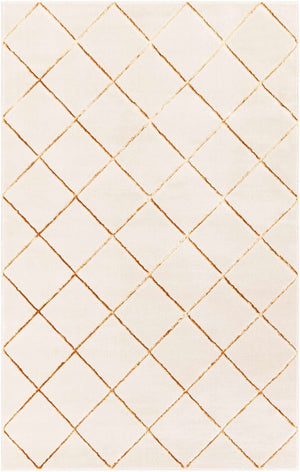 White and Gold 5' 3 x 8' Vogue Geo Rectangle Area Rug Geometric Glam Style Shiny Accents Carpet Mat for Unique Interior Design & Home Decor for Sale at Rug Engine