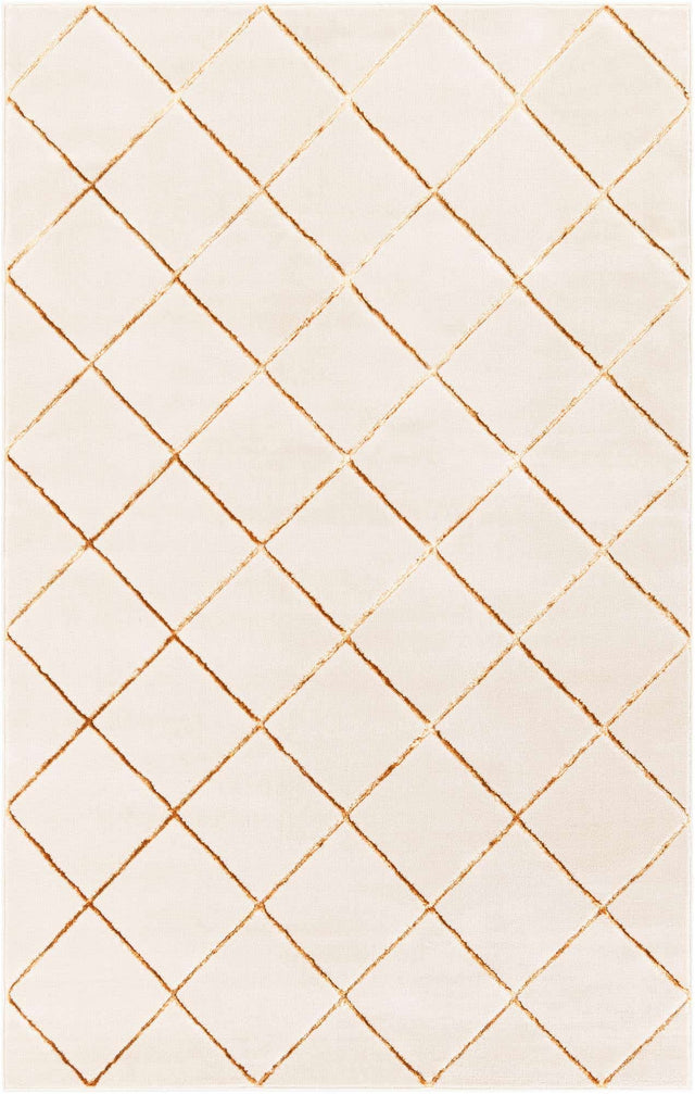 White and Gold 5' 3 x 8' Vogue Geo Rectangle Area Rug Geometric Glam Style Shiny Accents Carpet Mat for Unique Interior Design & Home Decor for Sale at Rug Engine