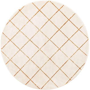 White and Gold 6' 1 x 6' 1 Vogue Geo Round Area Rug Geometric Glam Style Shiny Accents Carpet Mat for Unique Interior Design & Home Decor for Sale at Rug Engine