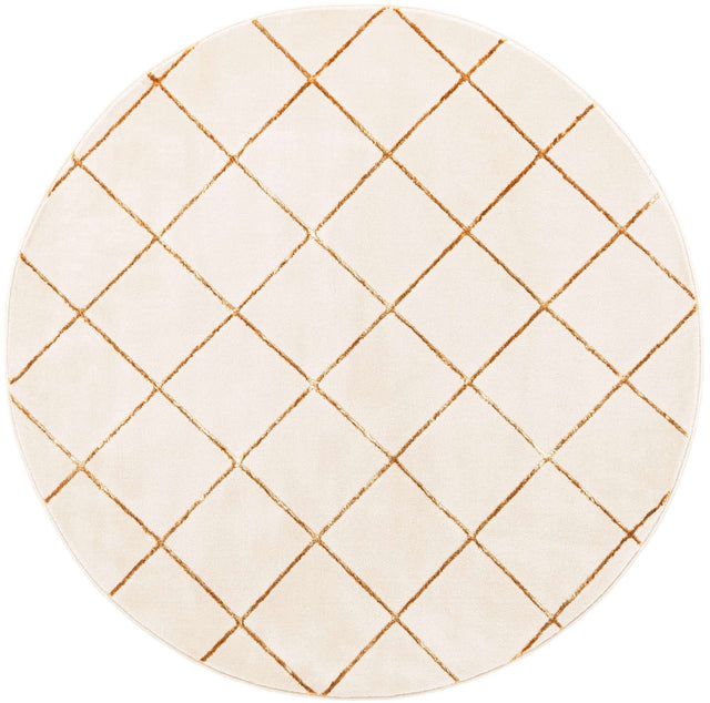 White and Gold 6' 1 x 6' 1 Vogue Geo Round Area Rug Geometric Glam Style Shiny Accents Carpet Mat for Unique Interior Design & Home Decor for Sale at Rug Engine
