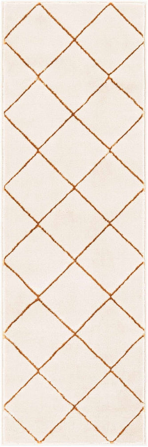 White and Gold 2' x 6' 1 Vogue Geo Runner Area Rug Geometric Glam Style Shiny Accents Carpet Mat for Unique Interior Design & Home Decor for Sale at Rug Engine