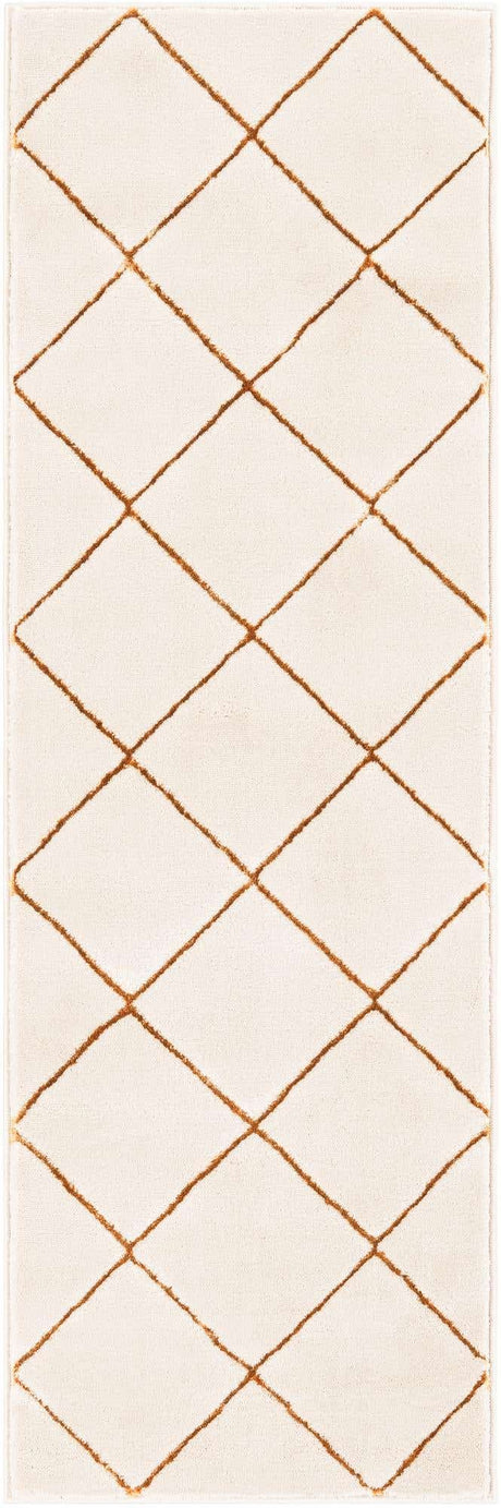 White and Gold 2' x 6' 1 Vogue Geo Runner Area Rug Geometric Glam Style Shiny Accents Carpet Mat for Unique Interior Design & Home Decor for Sale at Rug Engine