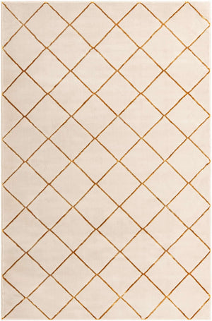 White and Gold 6' 1 x 9' Vogue Geo Rectangle Area Rug Geometric Glam Style Shiny Accents Carpet Mat for Unique Interior Design & Home Decor for Sale at Rug Engine