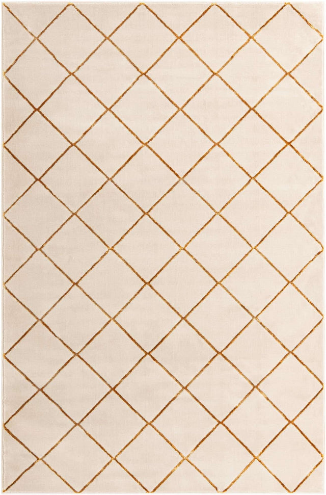 White and Gold 6' 1 x 9' Vogue Geo Rectangle Area Rug Geometric Glam Style Shiny Accents Carpet Mat for Unique Interior Design & Home Decor for Sale at Rug Engine