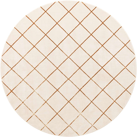 White and Gold 7' 10 x 7' 10 Vogue Geo Round Area Rug Geometric Glam Style Shiny Accents Carpet Mat for Unique Interior Design & Home Decor for Sale at Rug Engine