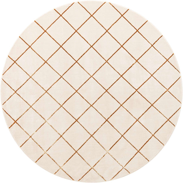 White and Gold 7' 10 x 7' 10 Vogue Geo Round Area Rug Geometric Glam Style Shiny Accents Carpet Mat for Unique Interior Design & Home Decor for Sale at Rug Engine