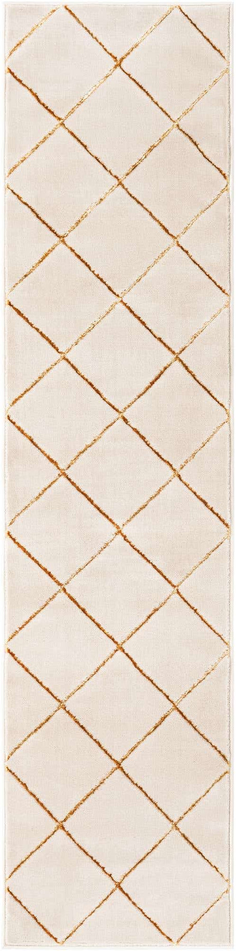 White and Gold 2' x 8' Vogue Geo Runner Area Rug Geometric Glam Style Shiny Accents Carpet Mat for Unique Interior Design & Home Decor for Sale at Rug Engine