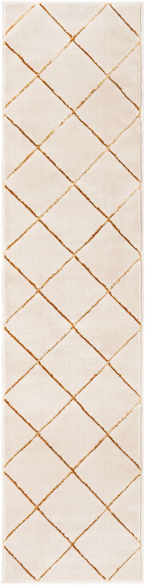 White and Gold 2' x 8' Vogue Geo Runner Area Rug Geometric Glam Style Shiny Accents Carpet Mat for Unique Interior Design & Home Decor for Sale at Rug Engine