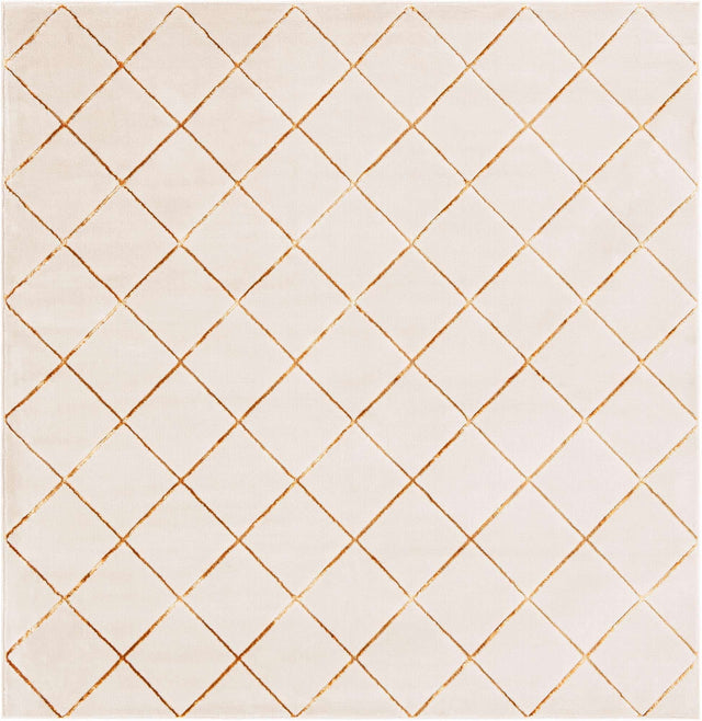 White and Gold 7' 10 x 7' 10 Vogue Geo Square Area Rug Geometric Glam Style Shiny Accents Carpet Mat for Unique Interior Design & Home Decor for Sale at Rug Engine