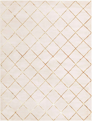 White and Gold 7' 10 x 10' Vogue Geo Rectangle Area Rug Geometric Glam Style Shiny Accents Carpet Mat for Unique Interior Design & Home Decor for Sale at Rug Engine
