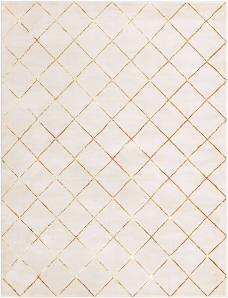 White and Gold 7' 10 x 10' Vogue Geo Rectangle Area Rug Geometric Glam Style Shiny Accents Carpet Mat for Unique Interior Design & Home Decor for Sale at Rug Engine