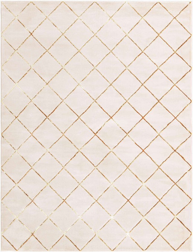 White and Gold 7' 10 x 10' Vogue Geo Rectangle Area Rug Geometric Glam Style Shiny Accents Carpet Mat for Unique Interior Design & Home Decor for Sale at Rug Engine