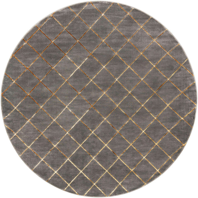 Gray and Gold 10' x 10' Vogue Geo Round Area Rug Geometric Glam Style Shiny Accents Carpet Mat for Unique Interior Design & Home Decor for Sale at Rug Engine