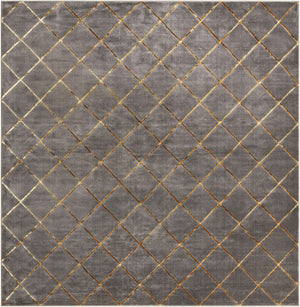 Gray and Gold 10' x 10' Vogue Geo Square Area Rug Geometric Glam Style Shiny Accents Carpet Mat for Unique Interior Design & Home Decor for Sale at Rug Engine