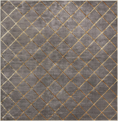 Gray and Gold 10' x 10' Vogue Geo Square Area Rug Geometric Glam Style Shiny Accents Carpet Mat for Unique Interior Design & Home Decor for Sale at Rug Engine