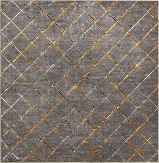 Gray and Gold 10' x 10' Vogue Geo Square Area Rug Geometric Glam Style Shiny Accents Carpet Mat for Unique Interior Design & Home Decor for Sale at Rug Engine