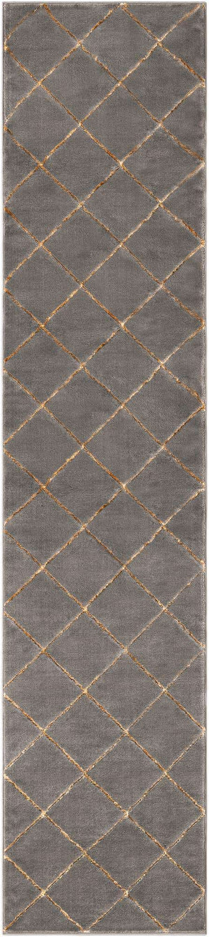 Gray and Gold 2' 7 x 12' Vogue Geo Runner Area Rug Geometric Glam Style Shiny Accents Carpet Mat for Unique Interior Design & Home Decor for Sale at Rug Engine