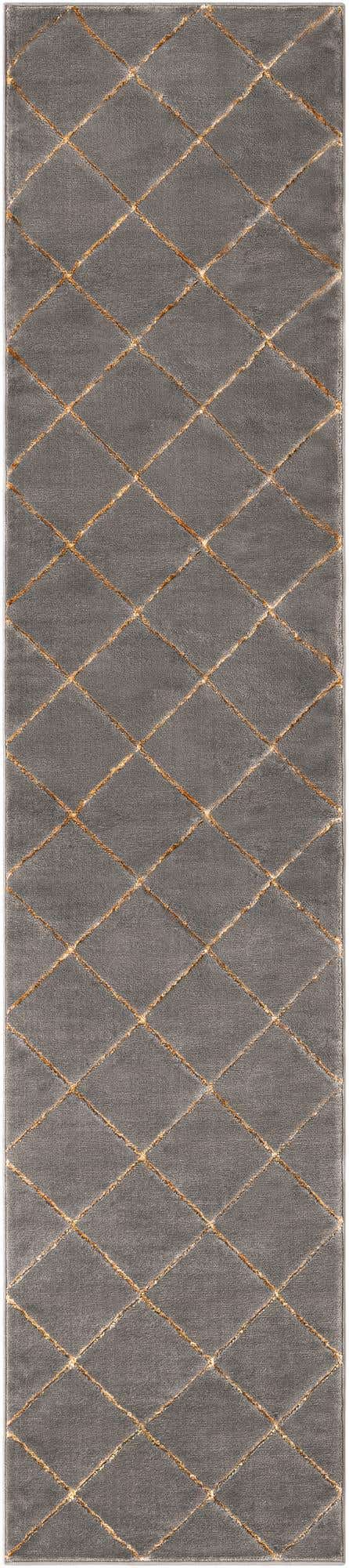 Gray and Gold 2' 7 x 12' Vogue Geo Runner Area Rug Geometric Glam Style Shiny Accents Carpet Mat for Unique Interior Design & Home Decor for Sale at Rug Engine