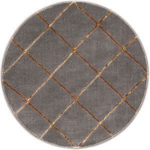 Gray and Gold 3' 1 x 3' 1 Vogue Geo Round Area Rug Geometric Glam Style Shiny Accents Carpet Mat for Unique Interior Design & Home Decor for Sale at Rug Engine