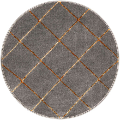 Gray and Gold 3' 1 x 3' 1 Vogue Geo Round Area Rug Geometric Glam Style Shiny Accents Carpet Mat for Unique Interior Design & Home Decor for Sale at Rug Engine