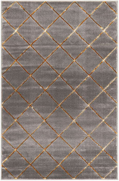 Gray and Gold 4' 1 x 6' 1 Vogue Geo Rectangle Area Rug Geometric Glam Style Shiny Accents Carpet Mat for Unique Interior Design & Home Decor for Sale at Rug Engine