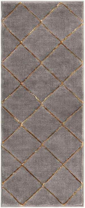 Gray and Gold 2' x 5' 1 Vogue Geo Runner Area Rug Geometric Glam Style Shiny Accents Carpet Mat for Unique Interior Design & Home Decor for Sale at Rug Engine